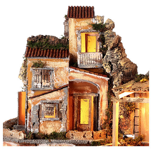 Village corner in 18th century style with double stairs and brook for Neapolitan Nativity Scene with 8 cm characters 60x60x45 cm 4
