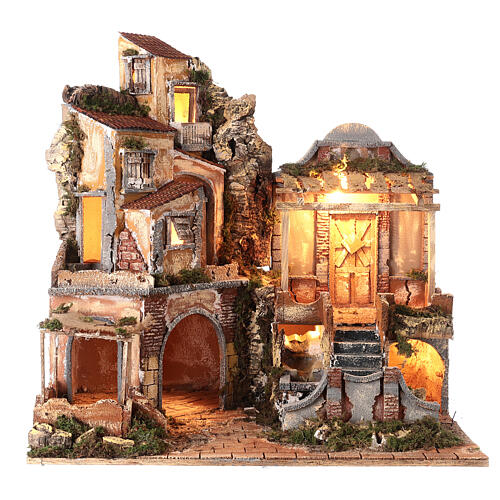 Village style XVIIIe avec escalier double et ruisseau pour crèche napolitaine 8 cm 60x60x45 cm 1