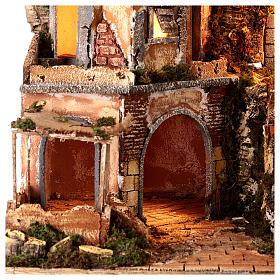 18th century style village with double stairs and brook for Neapolitan Nativity Scene with 8 cm figurines 60x60x45 cm