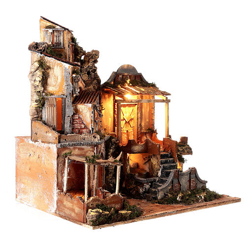 18th century style village with double stairs and brook for Neapolitan Nativity Scene with 8 cm figurines 60x60x45 cm 5