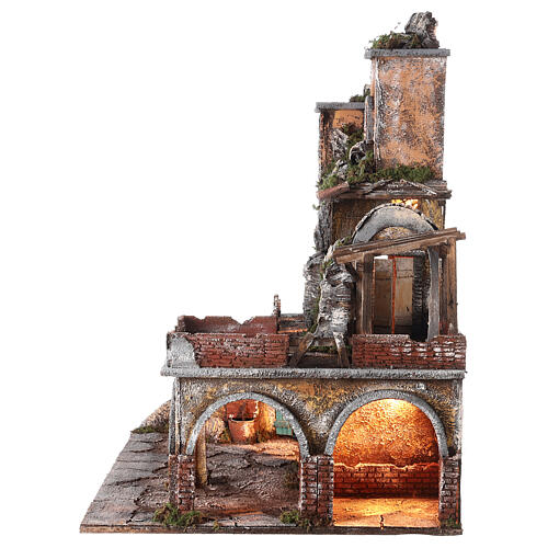 18th century style building with pergola on a terrace and fireplace for Neapolitan Nativity Scene with 10-12 cm characters 70x60x50 cm 5