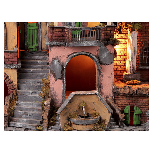 Krippenszenerie mit Brunnen und Beleuchtung, neapolitanischer Stil des 18 Jahrhunderts, für 10-12 cm Figuren, 65x85x45 cm 4