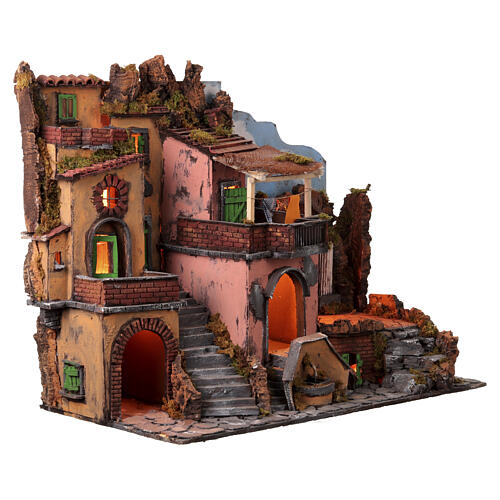 Krippenszenerie mit Brunnen und Beleuchtung, neapolitanischer Stil des 18 Jahrhunderts, für 10-12 cm Figuren, 65x85x45 cm 5