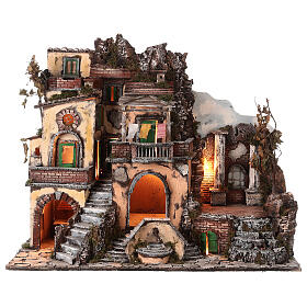 Village in 18th century style with fountain, stairs and columns for Neapolitan Nativity Scene with 10-12 cm characters 65x85x45 cm