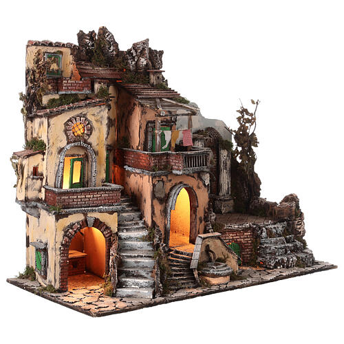 Village in 18th century style with fountain, stairs and columns for Neapolitan Nativity Scene with 10-12 cm characters 65x85x45 cm 5
