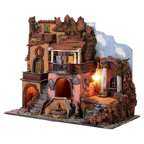 Village in 18th century style with fountain, stairs and columns for Neapolitan Nativity Scene with 10-12 cm characters 65x85x45 cm 3