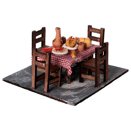 Table laden with food and 4 chairs for Neapolitan Nativity Scene with 6-8 cm characters 4