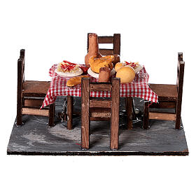 Table avec nourriture et 4 chaises pour crèche napolitaine 6-8 cm