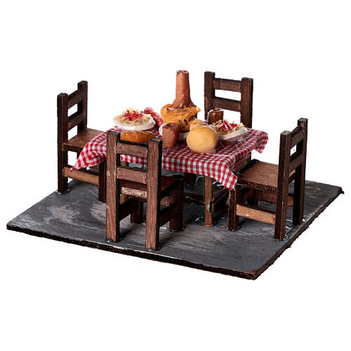 Table avec nourriture et 4 chaises pour crèche napolitaine 6-8 cm 3