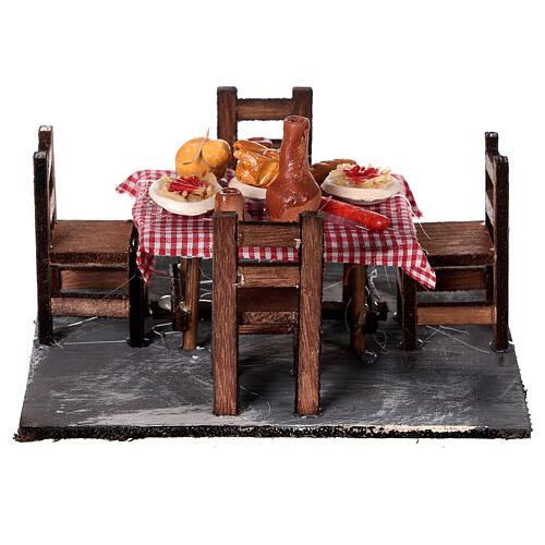 Table avec nourriture et 4 chaises pour crèche napolitaine 6-8 cm 5