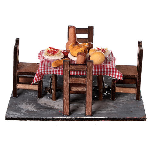 Table set figurine with 4 chairs for Neapolitan nativity scene 6-8 cm 1