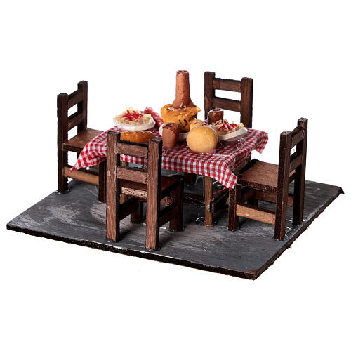 Table set figurine with 4 chairs for Neapolitan nativity scene 6-8 cm 3