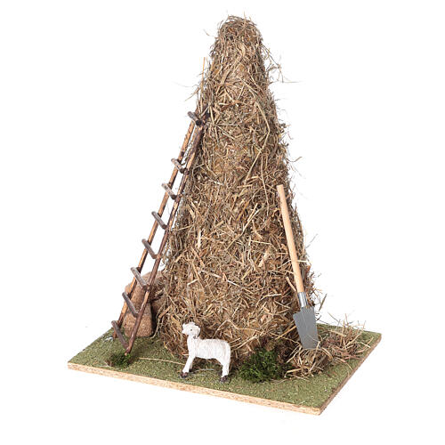 Sheaf of straw with sheep for Neapolitan Nativity Scene with 10-12 cm characters, real height 27 cm 3