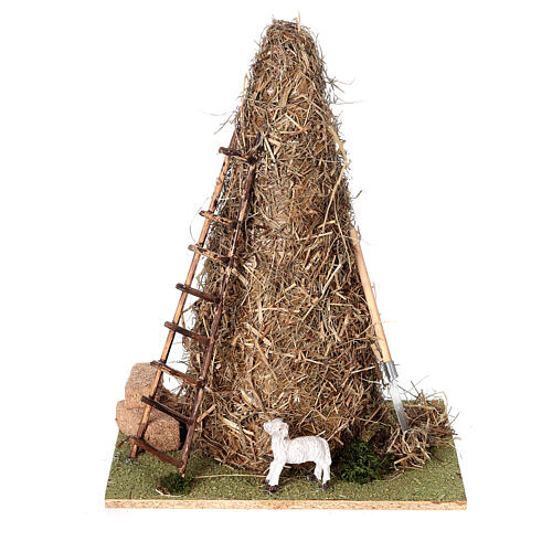 Hayloft with sheep for 10-12 cm Neapolitan nativity scene, real height 27 cm 1