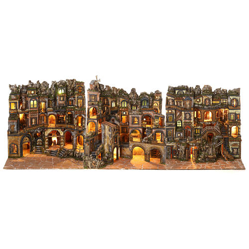 Complete Neapolitan Nativity village in 18th century style for 10-12 cm characters, 100x300x70 cm 2