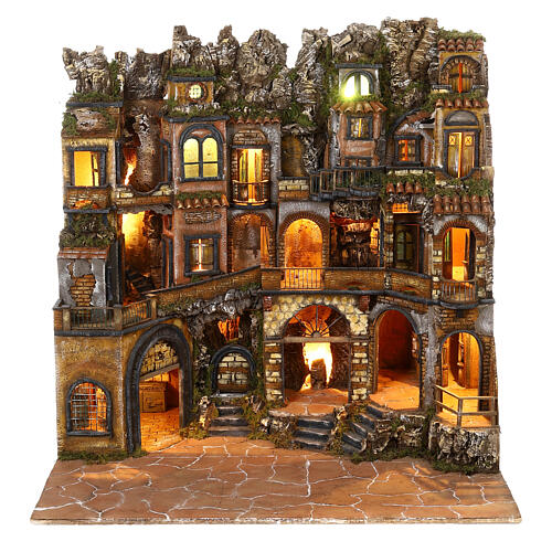 Complete Neapolitan Nativity village in 18th century style for 10-12 cm characters, 100x300x70 cm 3