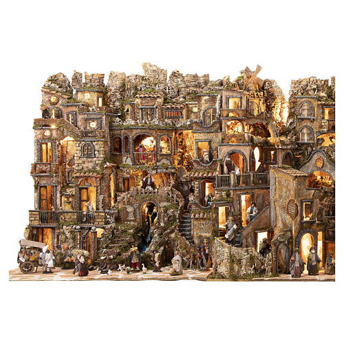 Complete Neapolitan Nativity village in 18th century style for 10-12 cm characters, 100x300x70 cm 4
