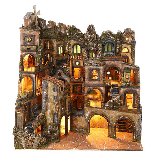 Complete Neapolitan Nativity village in 18th century style for 10-12 cm characters, 100x300x70 cm 8