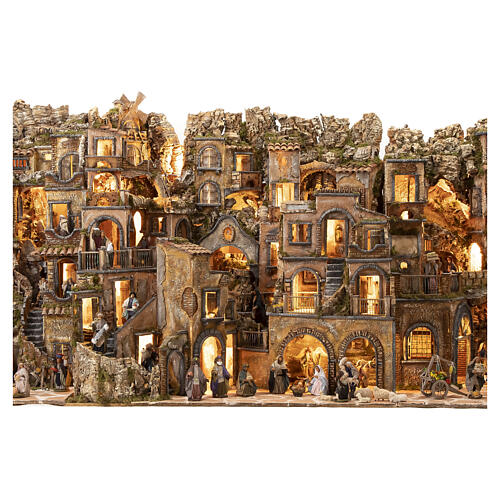 Complete Neapolitan Nativity village in 18th century style for 10-12 cm characters, 100x300x70 cm 9