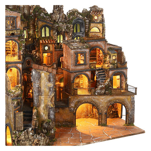 Complete Neapolitan Nativity village in 18th century style for 10-12 cm characters, 100x300x70 cm 10