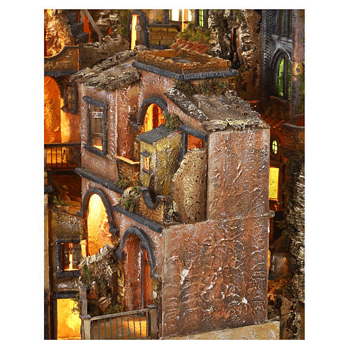 Complete Neapolitan Nativity village in 18th century style for 10-12 cm characters, 100x300x70 cm 13