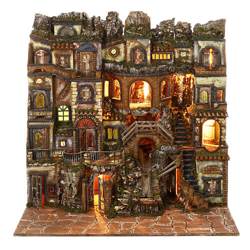 Complete Neapolitan Nativity village in 18th century style for 10-12 cm characters, 100x300x70 cm 16
