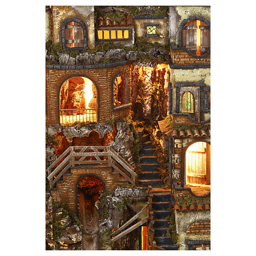 Complete Neapolitan Nativity village in 18th century style for 10-12 cm characters, 100x300x70 cm 17