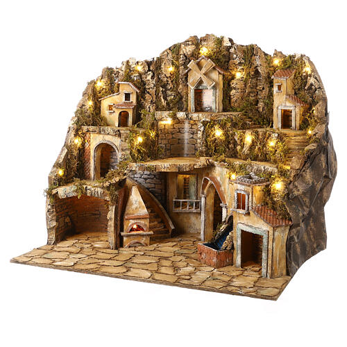 Classic village with mill, waterfall and lights for Neapolitan Nativity Scene with 12-14 cm characters 75x80x60 cm 3