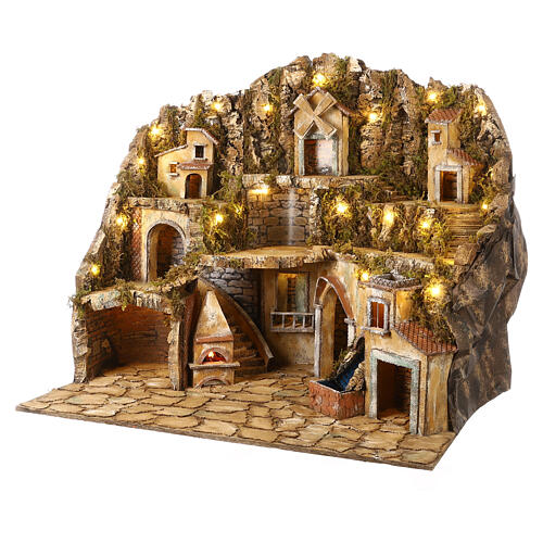 Belén clásico napolitano de 12-14 cm con molino, cascada y luces 75x80x60 cm 3