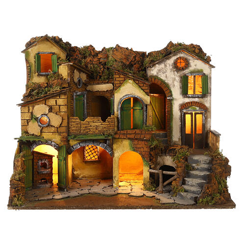 Colourful hamlet with oven and pen for Neapolitan Nativity Scene with 10-12 cm characters 50x60x40 cm 1