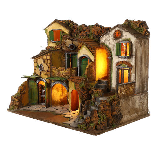 Colourful hamlet with oven and pen for Neapolitan Nativity Scene with 10-12 cm characters 50x60x40 cm 3