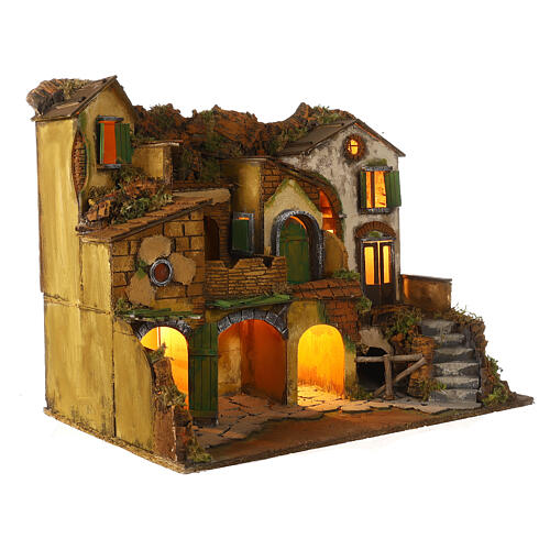 Colourful hamlet with oven and pen for Neapolitan Nativity Scene with 10-12 cm characters 50x60x40 cm 4