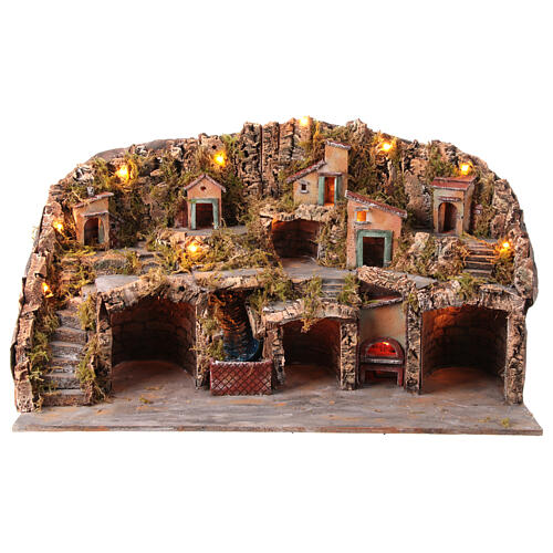 Presepe classico napoletano 10-12 cm con cascata e luci 45x80x50 cm 1
