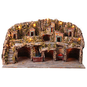 Classic Neapolitan nativity village lighted with waterfall for 10-12 cm statues 45x80x50 cm