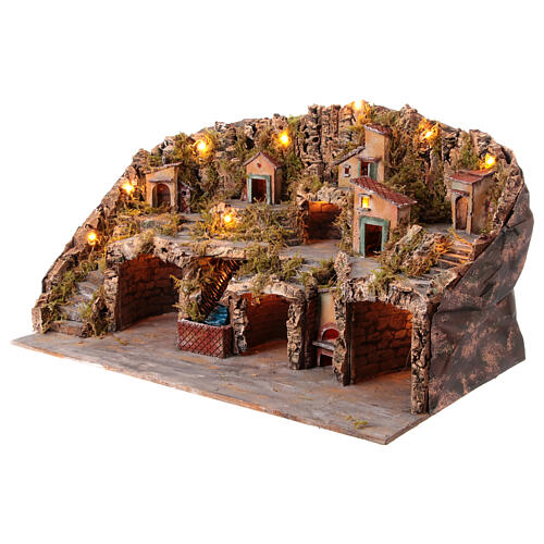 Classic Neapolitan nativity village lighted with waterfall for 10-12 cm statues 45x80x50 cm 6