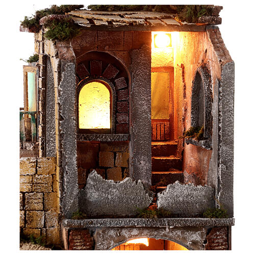 Vertical setting in 18th century style with windmill, fountain and lights for Neapolitan Nativity Scene with 8-10 cm characters 70x45x60 cm 8