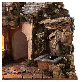 Presepe stile 700 mulino fontana luci presepe napoletano 8-10 cm 70x45x60 cm