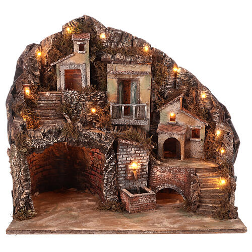 Nativity hamlet with fountain and cave for Neapolitan Nativity Scene with 10x12 cm characters 45x50x35 cm 1