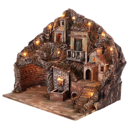 Borgo con fontana forno e capanna 45x50x35 cm per presepe Napoli 10-12 cm 3