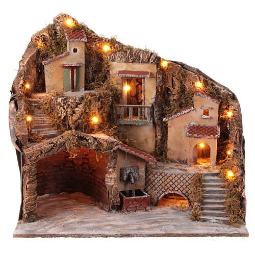 Borgo con fontana forno e capanna 45x50x35 cm per presepe Napoli 10-12 cm 6