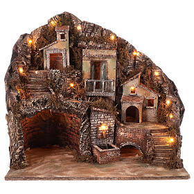 Village with fountain, oven and stable 45x50x35 cm Neapolitan nativity 10-12 cm 