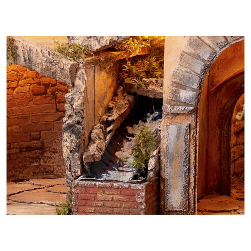 Classic Neapolitan Nativity Scene setting for 8-10 cm characters with windmill, fireplace, waterfall and lights 80x65x60 cm 7