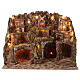Classic Neapolitan Nativity Scene setting for 8-10 cm characters with windmill, fireplace, waterfall and lights 80x65x60 cm s1
