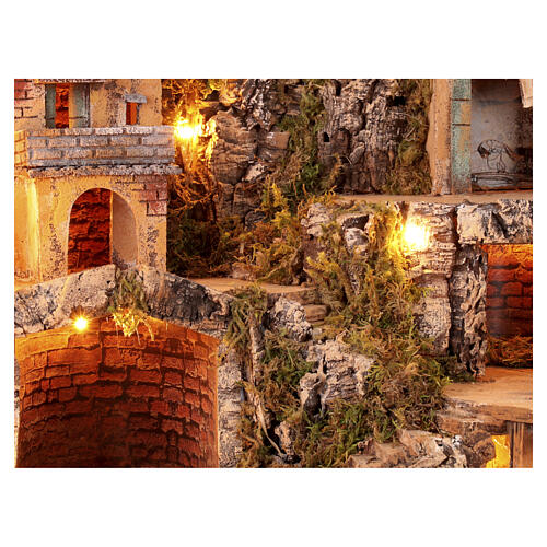 Belén clásico napolitano 8-10 cm molino cascada luces 80x65x60 cm 5
