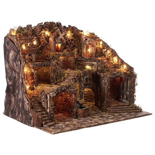 Village classique avec moulin chute eau et lumières pour crèche napolitaine 8-10 cm 80x65x60 cm 4