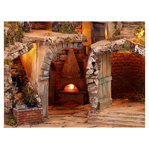 Presepe classico napoletano 8-10 cm mulino cascata luci 80x65x60 cm 2