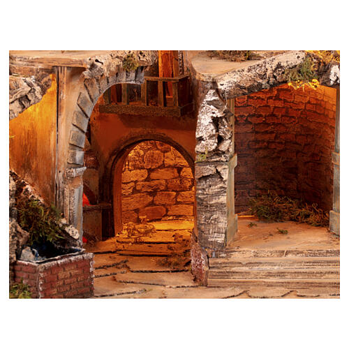 Classic Neapolitan nativity for 8-10 cm windmill waterfall lighted 80x65x60 cm 8