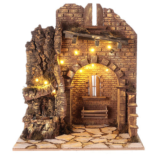 Templo de cortiça com fontanário para presépio napolitano com figuras de 10-12 cm 45x40x30 cm 1