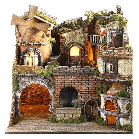 Hamlet in 18th century style with windmill, waterfall and oven for Neapolitan Nativity Scene with 10-12 cm characters 50x50x40 cm