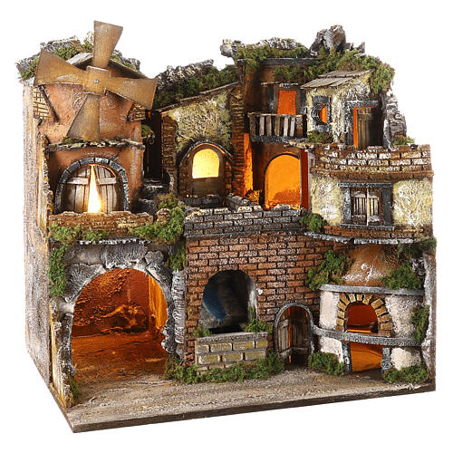 Hamlet in 18th century style with windmill, waterfall and oven for Neapolitan Nativity Scene with 10-12 cm characters 50x50x40 cm 3